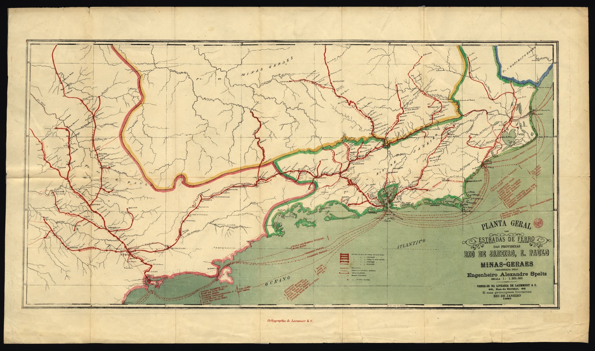 Estradas de Ferro - mapa de 1885